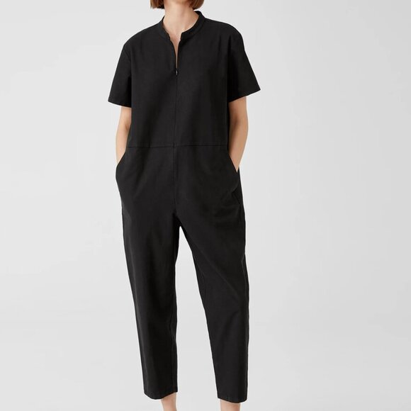 Eileen Fisher Organic Cotton Hemp Boxy Fit Ankle Length Jumpsuit Size LP Black - Picture 11 of 11